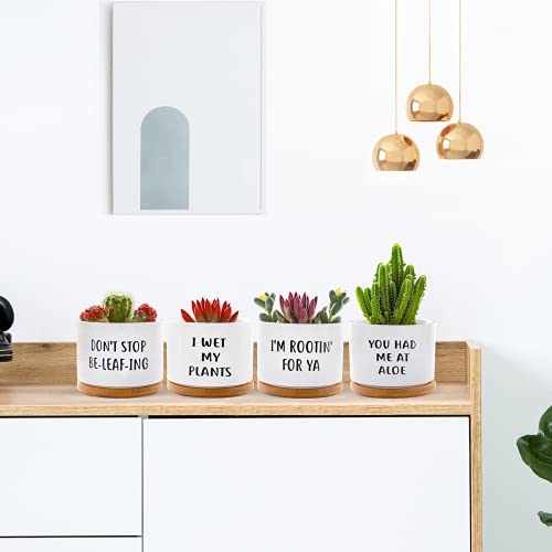 GEMWAVE Small Succulent Pots, Ceramic Pot Planters Cute Office Kitchen Home Decor Gift for Coworkers Handmade Small Plant Pot for Indoor Set of 4 Cool Women Gifts for Plant Lovers - Image 4