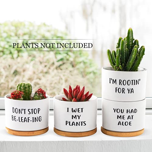 GEMWAVE Small Succulent Pots, Ceramic Pot Planters Cute Office Kitchen Home Decor Gift for Coworkers Handmade Small Plant Pot for Indoor Set of 4 Cool Women Gifts for Plant Lovers - Image 3