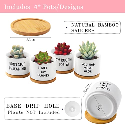 GEMWAVE Small Succulent Pots, Ceramic Pot Planters Cute Office Kitchen Home Decor Gift for Coworkers Handmade Small Plant Pot for Indoor Set of 4 Cool Women Gifts for Plant Lovers - Image 5